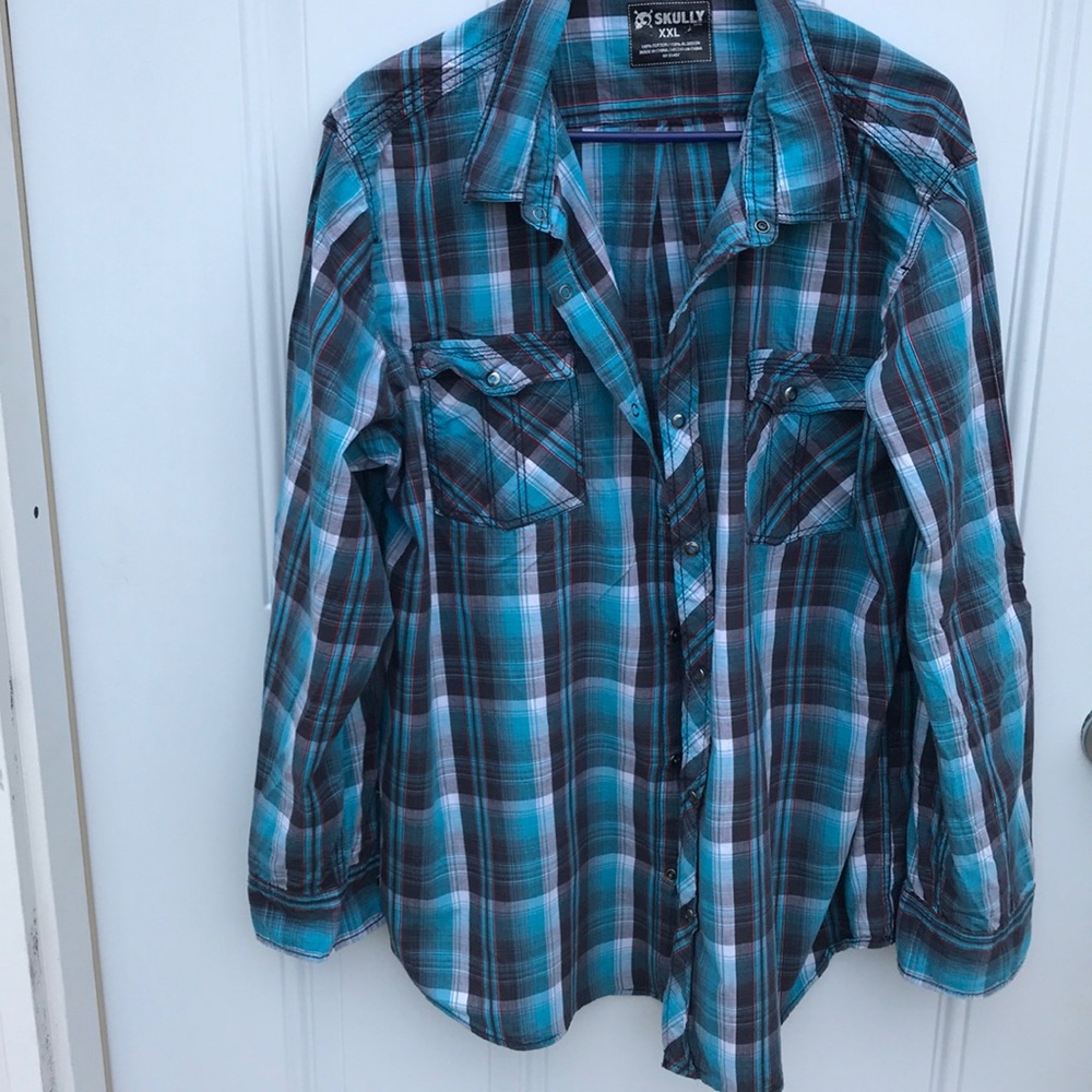 Skully men’s, long sleeve cotton shirt, size XXL